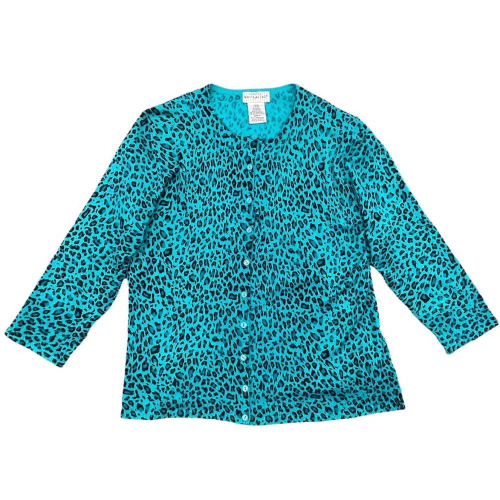 Y2K Blue Cheetah Print Cardigan Size Large